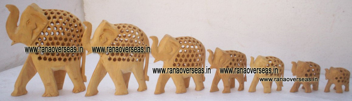 Wooden Carved Under Cut Elephant Set